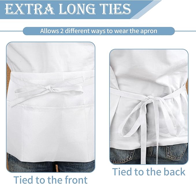 PEASUG Server Apron, Waitress Apron with 3 Pockets, Short Aprons for Women with Pockets for Servers, Waiter, Waitress