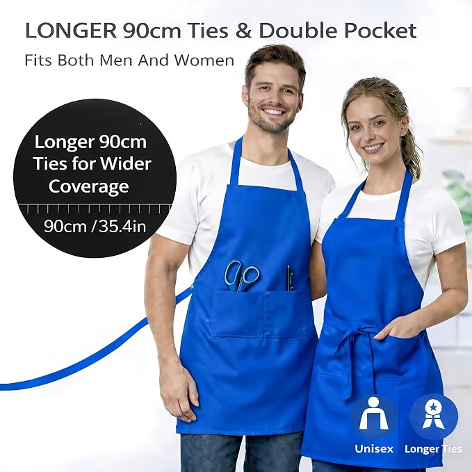 8 Pack Aprons Bulk with Pockets, Unisex Apron with Extra Long Ties for Chef, Cooking Classes, Painting, BBQ - Image 4