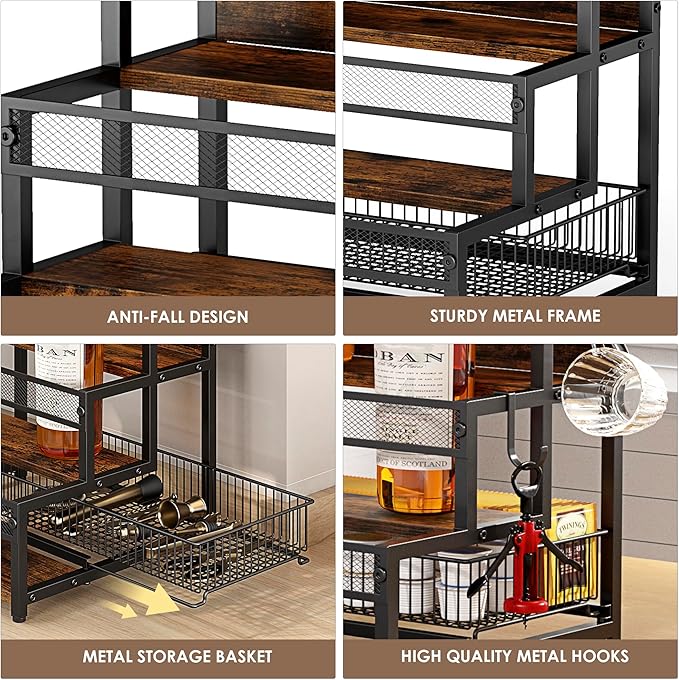 LOTEYIKE 3 Tier Coffee Syrup Rack Organizer, 12 Water Bottles Holder Stand Liquor Cabinet Storage, Wine Rack Countertop Storage Rack Coffee Bar Cabinet for Kitchen