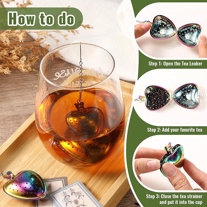 Sumind 25 Pcs Heart Tea Strainer Stainless Steel Ball Infuser Loose Leaf Steeper Interval Diffuser Mesh Filters with Extended Chain Hook for Cup Bottle Tea Party Wedding Bridal Shower (Various)