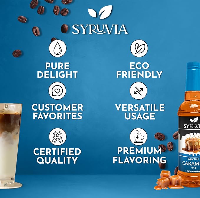Syruvia Sugar Free Coffee Syrup, Caramel Flavored Syrup for Drinks, Lattes, and Desserts – 25.4 fl oz, With Pump - Image 5