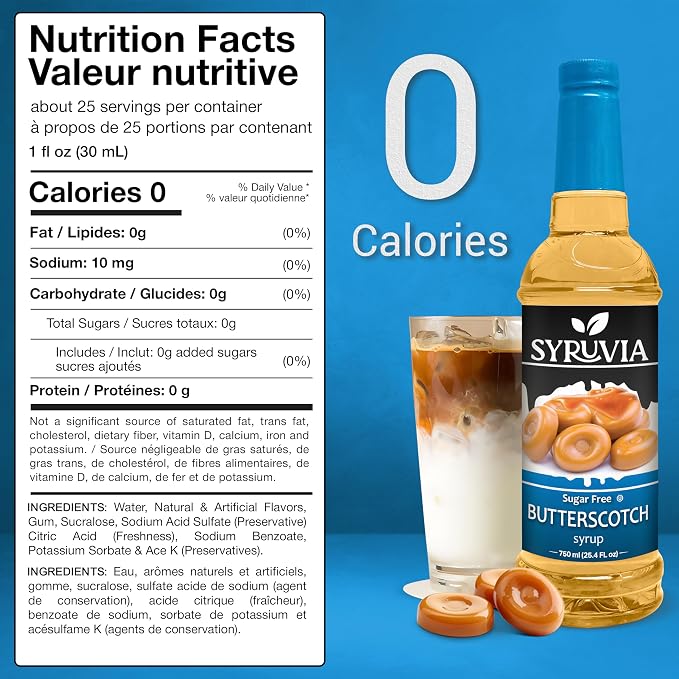 Syruvia Sugar Free Coffee Syrup, Butterscotch Flavored Syrup for Drinks, Lattes, and Desserts – 25.4 fl oz, With Pump - Image 3
