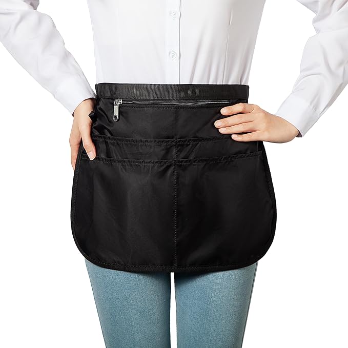 Waterproof Server Apron for Women with 5 Pockets,Quickly Put on and Take off Waitress Aprons,Work Apron for Bartender Barista