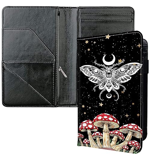 Server Books for Waitress, with 7 Large Pockets, Waiter Serving Book, Waitstaff Server Order Pads, Cute PU Leather Server Book with Pen Holder Fit Server Apron, Trippy Mushroom Moth Butterfly by Unknown