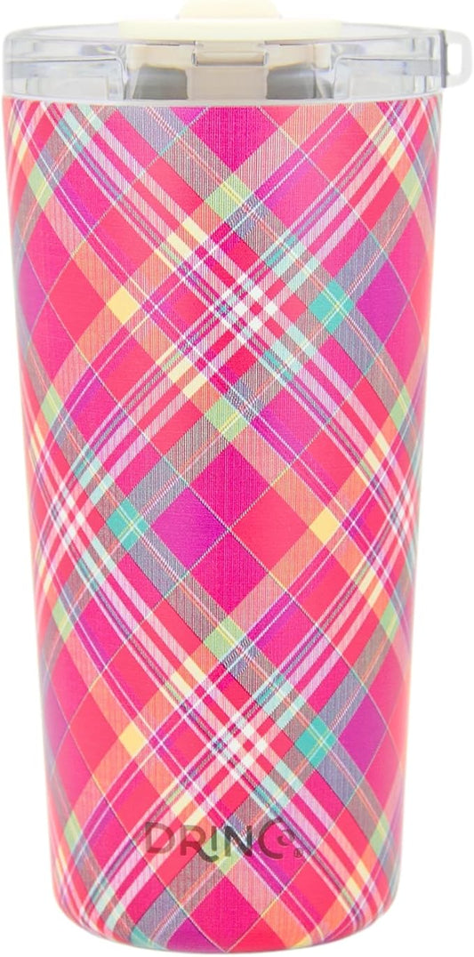 Drinco - 20 oz Stainless Steel Tumbler | Double Walled Vacuum Insulated Mug With Lid, 2 Straws, For Hot & Cold Drinks (20oz Madras Plaid)