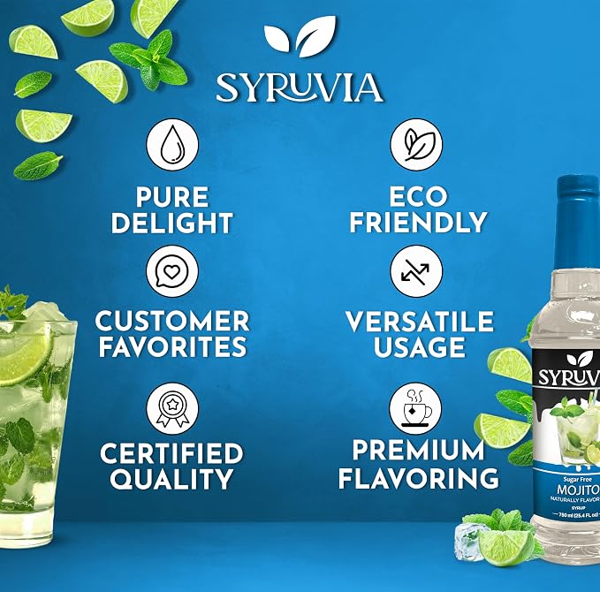 Syruvia Sugar Free Mojito Syrup, Flavored Syrup for Cocktails, Drinks, Lemonades, Iced Teas, and Desserts – 25.4 fl oz, With Pump - Image 5