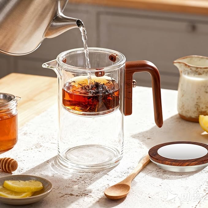 MACTANO Enchant Series Glass Magic Teapot with Magnetic Infuser, Modern Personal Tea Pot for Loose Leaf Tea Visual Brewing Easy Clean - 20.12 oz