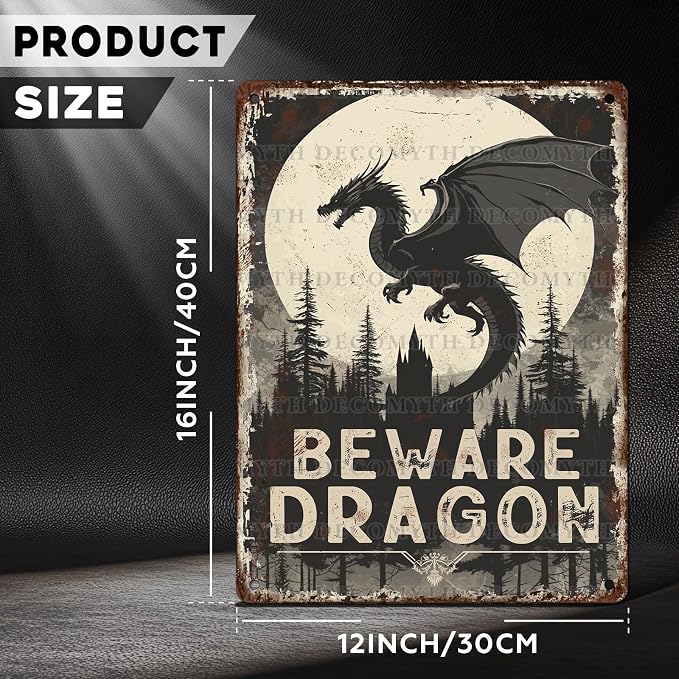 Dragon Sign Beware of Dragon Metal Tin Sign for Home Farm Outdoor Bathroom Restaurant Cafes Bars Club Kitchen Garage Vintage Art Wall Decor 12 * 16inch - Image 4