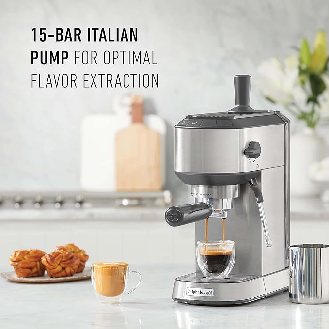 Calphalon Compact Espresso Machine, Home Espresso Machine with Milk Frother, Stainless Steel