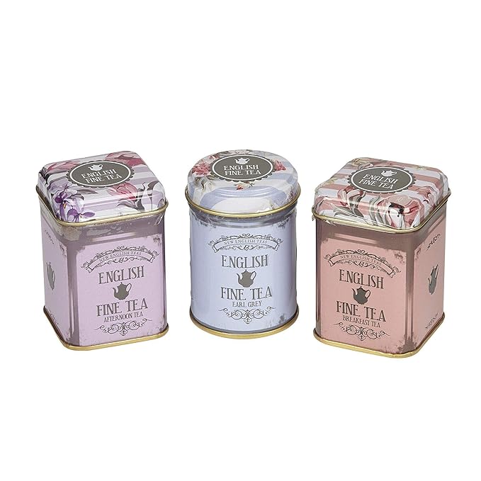 Vintage Floral 3x Mini Tea Tin Gift Pack with Assorted Loose Leaf English Tea