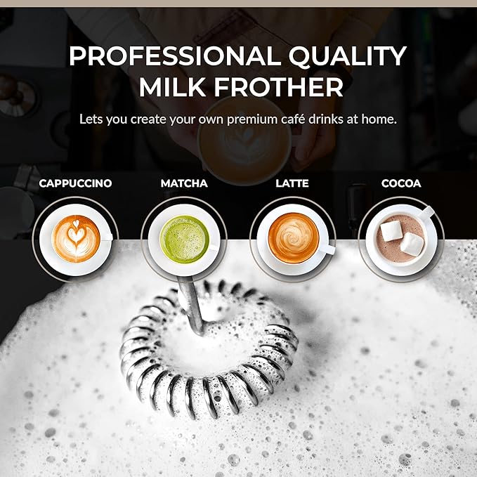 Chefwave | Powerful electric milk frother with stand | Milk frother handheld drink mixer and matcha whisk| BATTERIES INCLUDED! drink mixer handheld | Hand frother, electric stirrer coffee mixer wand