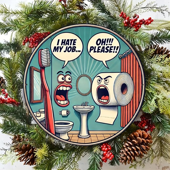 Room Decor 1pc Retro Aluminum Bathroom Sign, 8x8 inch Vintage Illustration, Humorous Toilet Theme Wall Art for Home, Office, Hotel Decor - Image 4