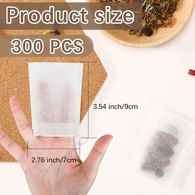 300 Pcs Empty Tea Bags for Loose Leaf Tea, Disposable Small tea Filter Bags with Drawstring fillable Cloth Diy Empty Tea Sachets for Loosetea, Coffee, Herbs, Spice (3.54 x 2.75 inch)