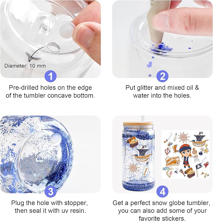 15 Pack Acrylic Snow Globe Tumbler with Bamboo Lids and Straws 16 oz Plastic Snowglobe Tumbler with Pre Drilled Hole Clear Double Wall Snowglobe Cups for Snow Globe Glitter DIY