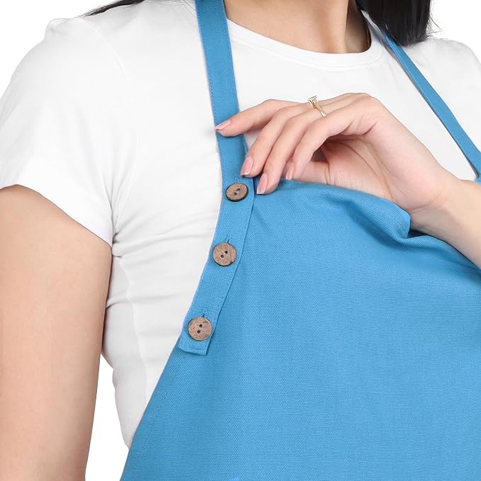 2 Pack Kitchen Apron Waterdrop Resistant Cotton Apron with adjustable Aprons for Women with Pockets 9 Color option Cooking Apron Light Blue (Light Blue) - Image 4
