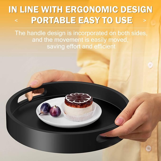 Lazy Susan Organizer Homerays 12 Inch Non-Skid Bamboo Lazy Susan for Kitchen Rotating Spice Rack with Handles, Wood Turntable for Kitchen Cabinet,Countertop (Black, Medium) - Image 2