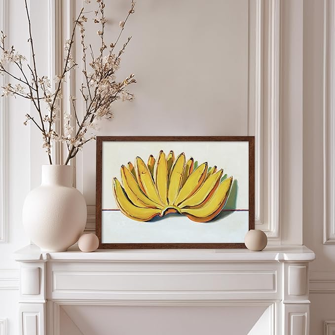 Poster Master Vintage Food & Drink Poster - Retro Banana Oil Painting Print - Banana Art - Gift for Vegan, Vegetarian, Foodies - Perfect Decor for Bakery, Home, Kitchen, 11x14 Brown Framed
