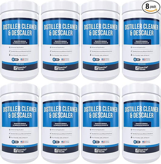 Essential Values Universal Descaler - Espresso Descaling Solution - Coffee Machine Cleaner - Critic Acid Tea Kettle Urn Water Distiller Cleaner - Manufactured in USA - 8 Pack by EssentialValues