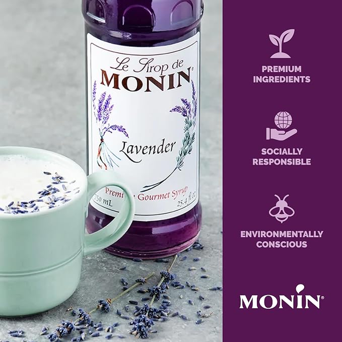 Monin - Lavender Syrup | Aromatic & Floral, Premium Syrup for Cocktails, Lattes & More | Clean Label with No Artificial Flavors, No Artificial Preservatives (BPA Free Bottle, 33.8 fl oz) - Image 4
