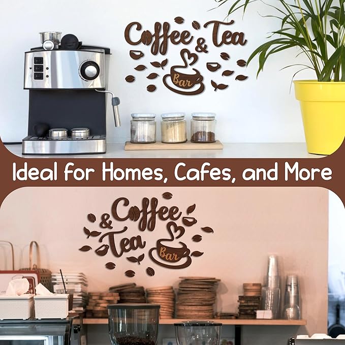 Woodamore Coffee And Tea Bar Sign - Coffee And Tea Signs For Cafe Station Decor, Farmhouse Cafe Sign For Bar Decorations, Wooden Letter Signs For Kitchen