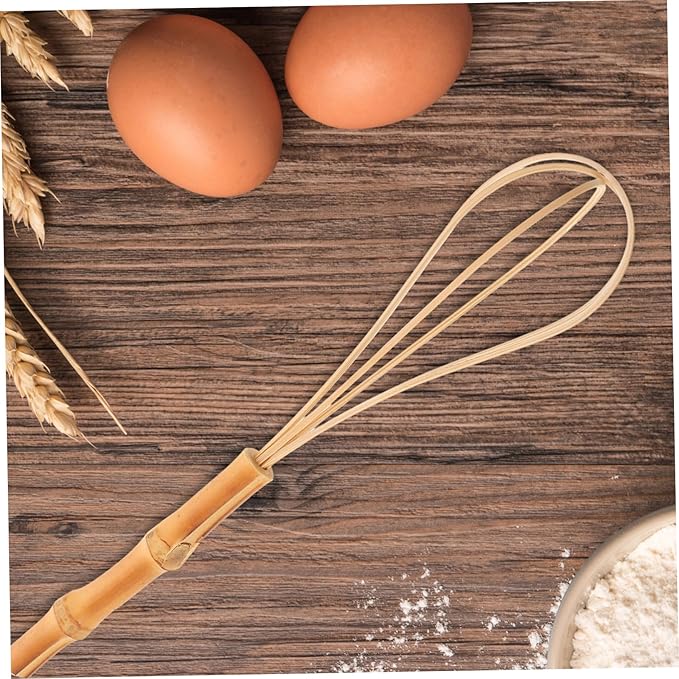 ABOOFAN Bamboo Egg Whisk Ergonomic Handle Manual Multi-use Kitchen Mixer for Eggs Cream and Dough Baking Tool for Home Chefs and Bakeries