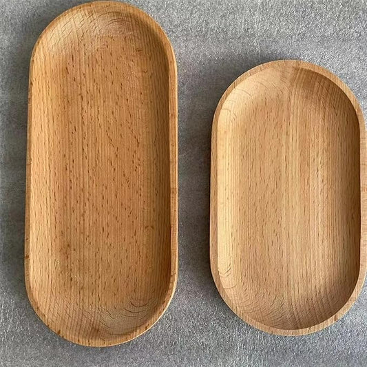 Mini Serving Tray for Jewellery Key Coin Set of 2, Oval Wood Natural Dessert Cup Tray, Small Wooden Cheese Plate, Tableware Decorative Tray