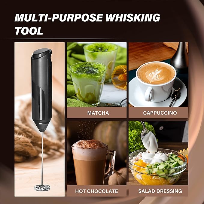 Simple Deluxe Electric Milk Frother Handheld Battery Operated Automatic Milk Foam Whisk Drink Mixer for Coffee, Frappe, Latte, Matcha, Black