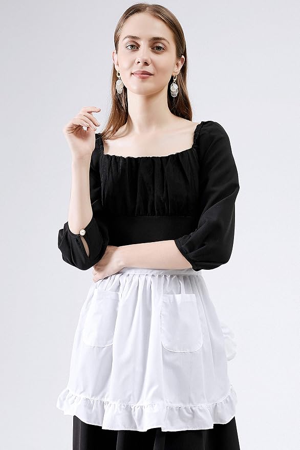 Waist Apron with Pockets Retro Kitchen Cleaning Ruffles Half Apron - Image 4