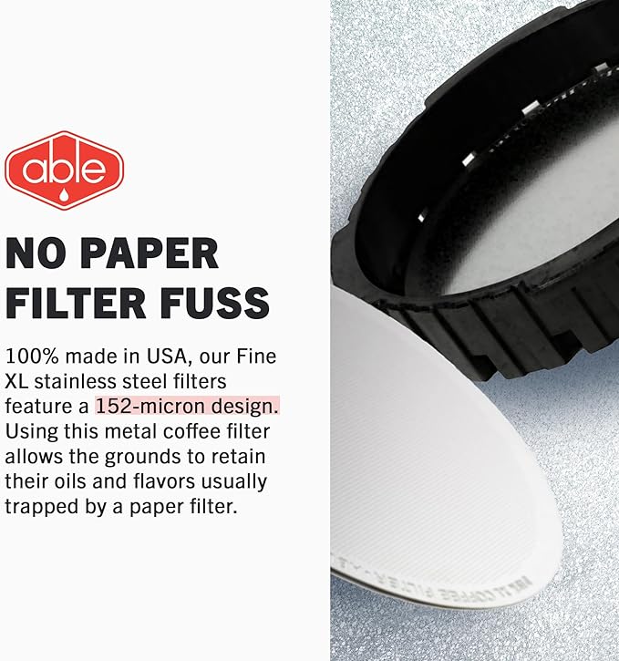 Able - DISK XL Reusable Coffee Filters, Compatible with Newer AeroPress Coffee Filters XL, Ideal for Home & Cafes,152 Micron 72 mm diameter/2.83” Stainless Steel Coffee Filter, Pack of 1