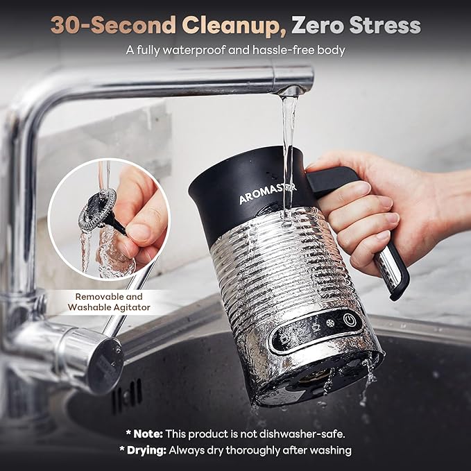 AROMASTER Milk Frother, 4 IN 1 Electric Milk Frother and Steamer for Coffee, Lattes, Cappuccinos, Automatic Hot Dense/Airy Foam & Cold Foam Maker, Ideal for Home, Kitchen and Office Daily Use