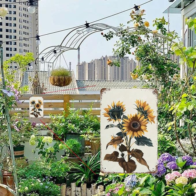 Flowers Metal Signs Sunflower Sign Vintage Tin Sign Aluminum Sign Retro Wall Decor for Living Room Bedroom Greenhouse Garden Yard Shop Bar 8×12 Inches - Image 6