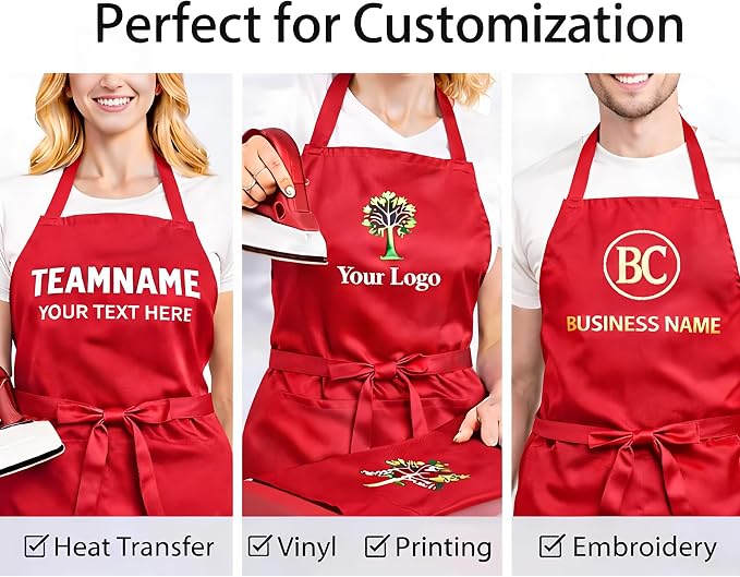 8 Pack Aprons Bulk with Pockets, Unisex Apron with Extra Long Ties for Chef, Cooking Classes, Painting, BBQ - Image 5