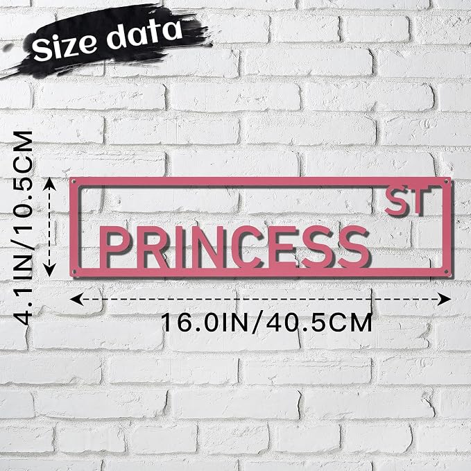 Metal Wall Art Decor Princess St Metal Signs Street Sign with Letter Gift for Women Pink Room 16 x 4 Inches - Image 2