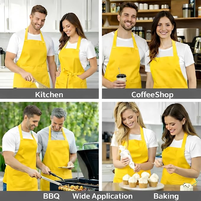 8 Pack Aprons Bulk with Pockets, Unisex Apron with Extra Long Ties for Chef, Cooking Classes, Painting, BBQ - Image 7