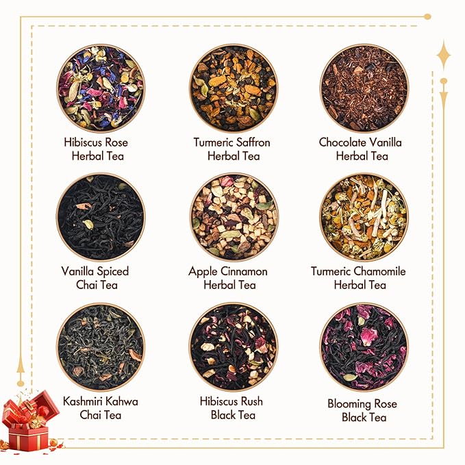BeleePlanner Tea Gift Set, 100% Pure & Natural 9 Blended Herbal Tea, Travel Edition Gift Box for Women & Men, Caffeine Free, Non GMO, Additives Free