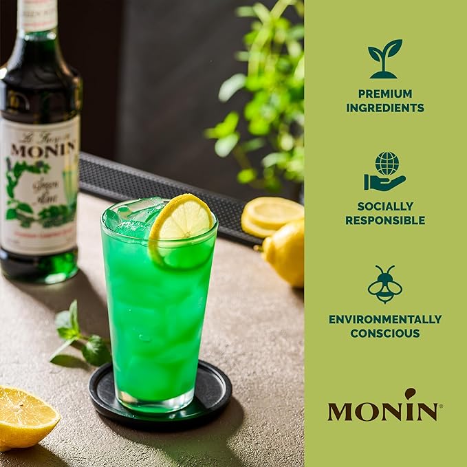 Monin - Green Mint Syrup, Bold Peppermint Coolness, Natural Flavors, Great for Smoothies, Sodas, Cocktails, and Teas, Non-GMO, Gluten-Free (750 ml)