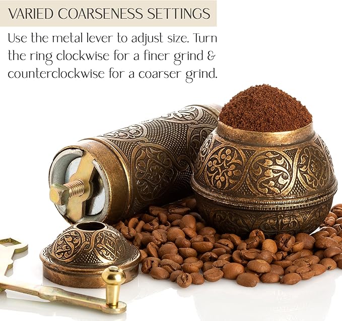 Crystalia Refillable Coffee Grinder, Authentic Manual Mill with Adjustable Grinder, Metal Coffee Mill with Handle, Antique Coffe Grinder with Hand Crank, Adjustable Coarseness