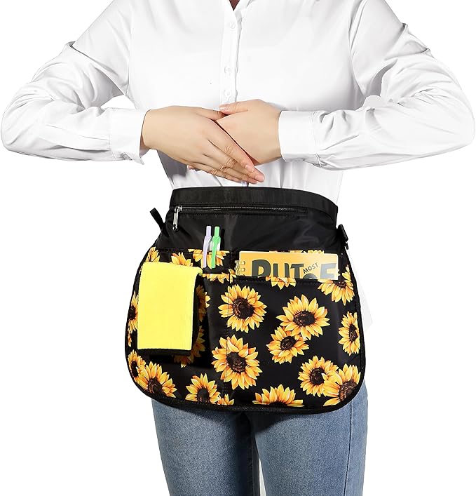 Waterproof Server Apron for Women with 5 Pockets,Quickly Put on and Take off Waitress Aprons,Work Apron for Bartender Barista