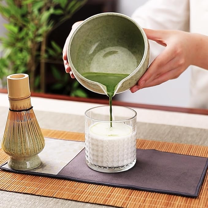 Matcha Whisk Set，9-Piece Traditional Matcha Kit in Giftbox, Bamboo Whisk Ceramic Matcha Bowl Matcha Kit for Ceremony, Making Tools for Tea Ceremony (Matcha Green)