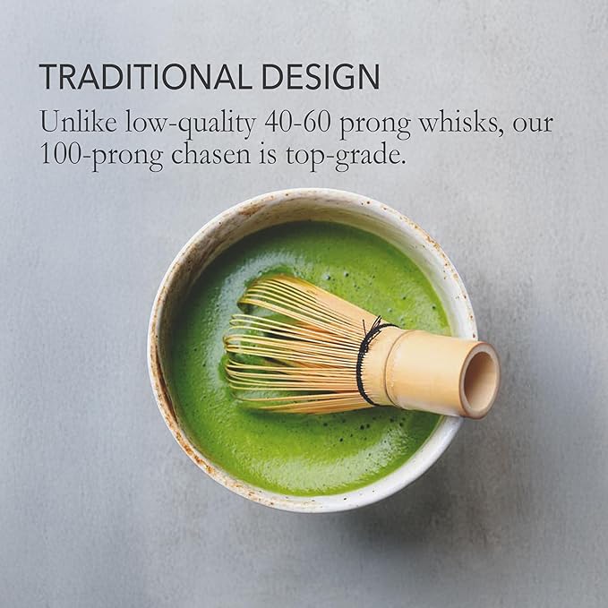 Premium Quality Matcha Chasen Whisk – 100 Prong – Bamboo Whisk For Matcha Tea –Authentic Traditional Bamboo Whisker – Easy To Use and Clean – Matcha Green Tea Whisk For A Perfect Frothy Cup