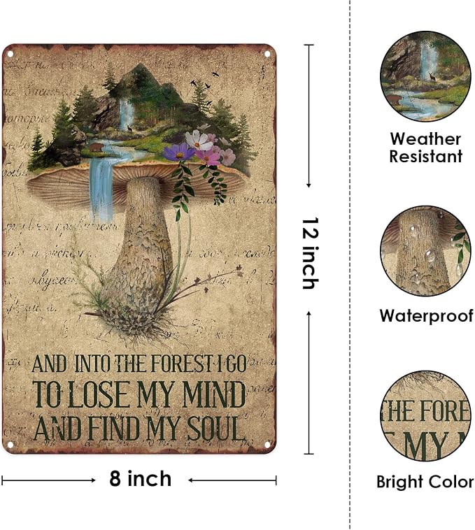 Sanwarm Metal Sign 8X12 Inch, Cute Mushroom Colorful Vintage Tin Sign Wall Art Decor for Home, Living Room, Kitchen, Garden, Bedroom, Office, Hotel, Cafe And Pub Decoration - Image 2