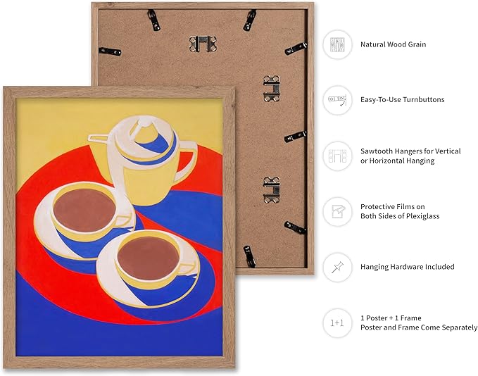 Poster Master Vintage Food & Drink Poster - Retro Colorful Coffee Print - Café Wall Art - Gift for Barista, Coffee Lovers, Café Owner - Decor for Dining Room, Kitchen, 8x10 Beige Framed