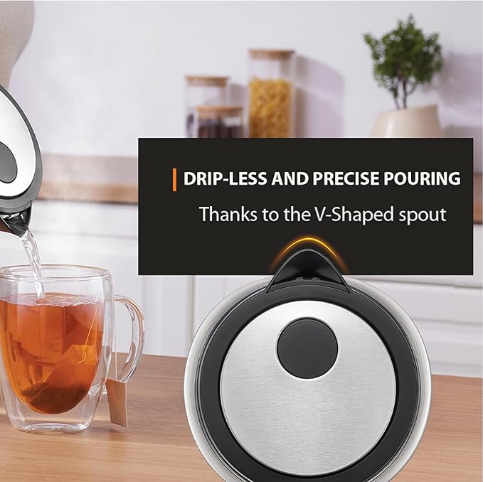 KRUPS 1.7L Glass Electric Kettle: Fast-Boiling 1500W with LED Indicator, Anti-Scale Filter, Auto Shut-Off, and Cordless Design - Boil 1 Cup in 80 Seconds for Perfect Tea and Coffee