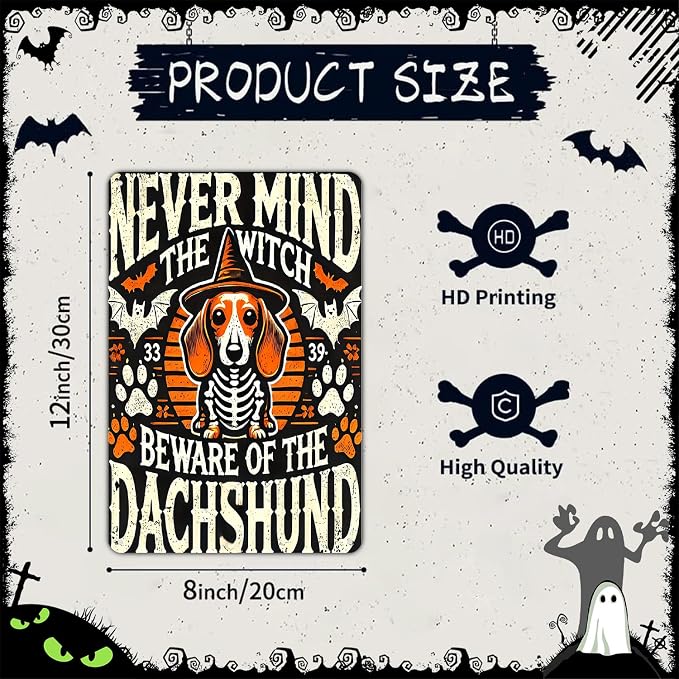 Dachshund Halloween Decor Sign Vintage Witch Metal Signs for Outdoor Patio Garden Home Bedroom Porch Wall Decor 8 X 12 in - Image 4