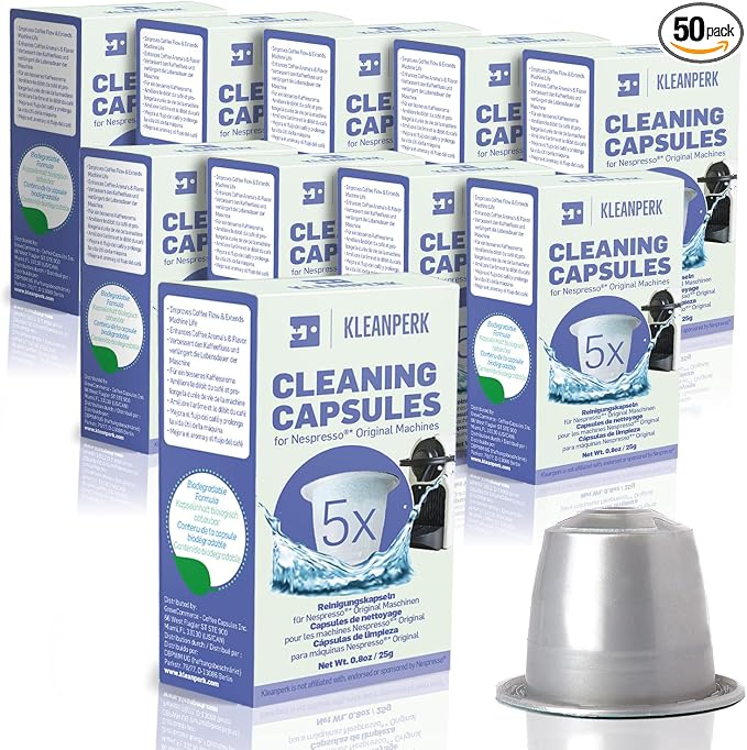 50 Cleaning Pods Compatible with Nespresso Original Machines I Cleaning Kit for Better Tasting Coffee I Coffee Machine Cleaner I Easy and Safe to Use by KLEANPERK