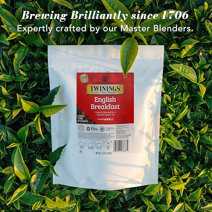 Twinings English Breakfast Loose Leaf Tea, 17.6 Ounces (500g) Resealable Pouch (Pack of 1), Smooth, Flavourful, Robust Black Tea Leaves, Caffeinated, Enjoy Hot or Iced