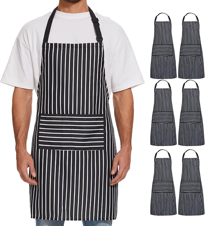 Will Well 2 Pack Bib Apron For Men & Women with 2 Pockets - Black Stripe | Unisex 33'' x 27'' Oil & Water Resistant Soft Kitchen Chef Apron with Adjustable Neck Strap & 38'' Waist Ties for Snug Fit by WillWell