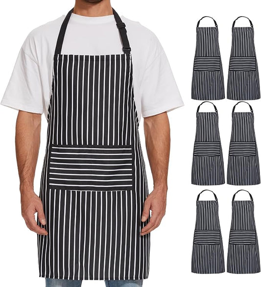 Will Well 2 Pack Bib Apron For Men & Women with 2 Pockets - Black Stripe | Unisex 33'' x 27'' Oil & Water Resistant Soft Kitchen Chef Apron with Adjustable Neck Strap & 38'' Waist Ties for Snug Fit by WillWell