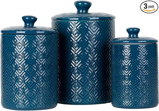 10 Strawberry Street Diamond Embossed Kitchen Canister Set, Set of 3, Diamond Blue