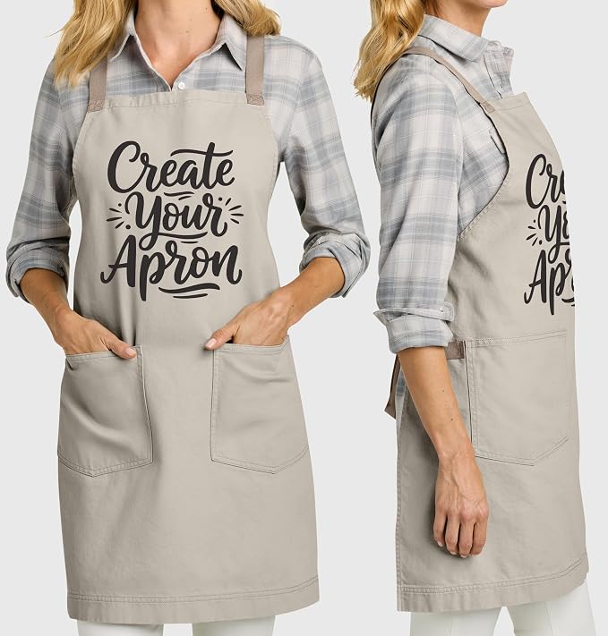 TEEAMORE Custom Apron with Pockets for Women Men Add Your Text Logo Chef Kitchen Cotton Adjustable Crossback Straps - Image 4